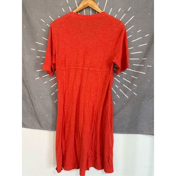 Eileen Fisher Orange Hemp Organic Cotton Blend Short Sleeve V-Neck Dress - Picture 4 of 5